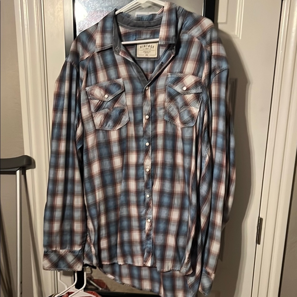 BKE Vintage Flannel Pearl Snap Athletic Fit